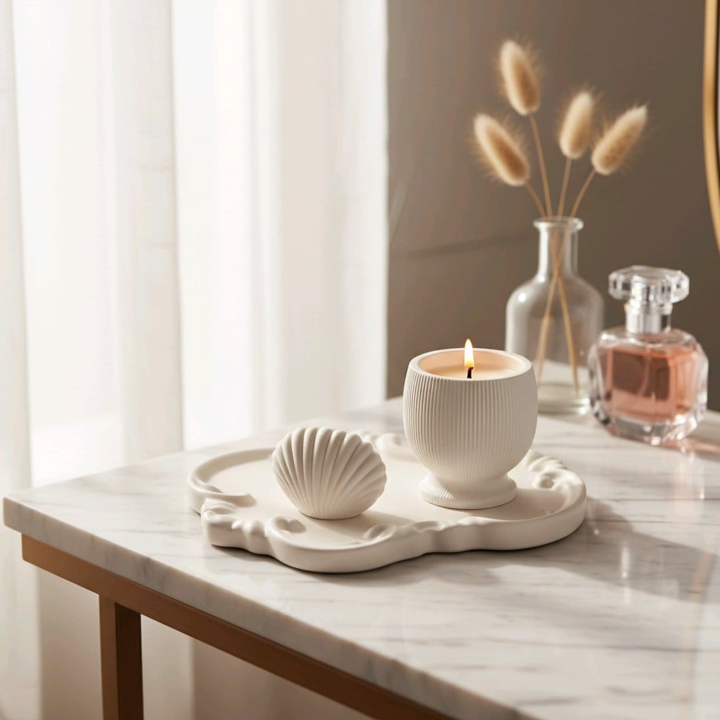 Dekorativni podložak, mirisna svijeća i dekorativni predmet urađeni od kvalitetnog gipsa za modeliranje i prirodnog sojinog voska