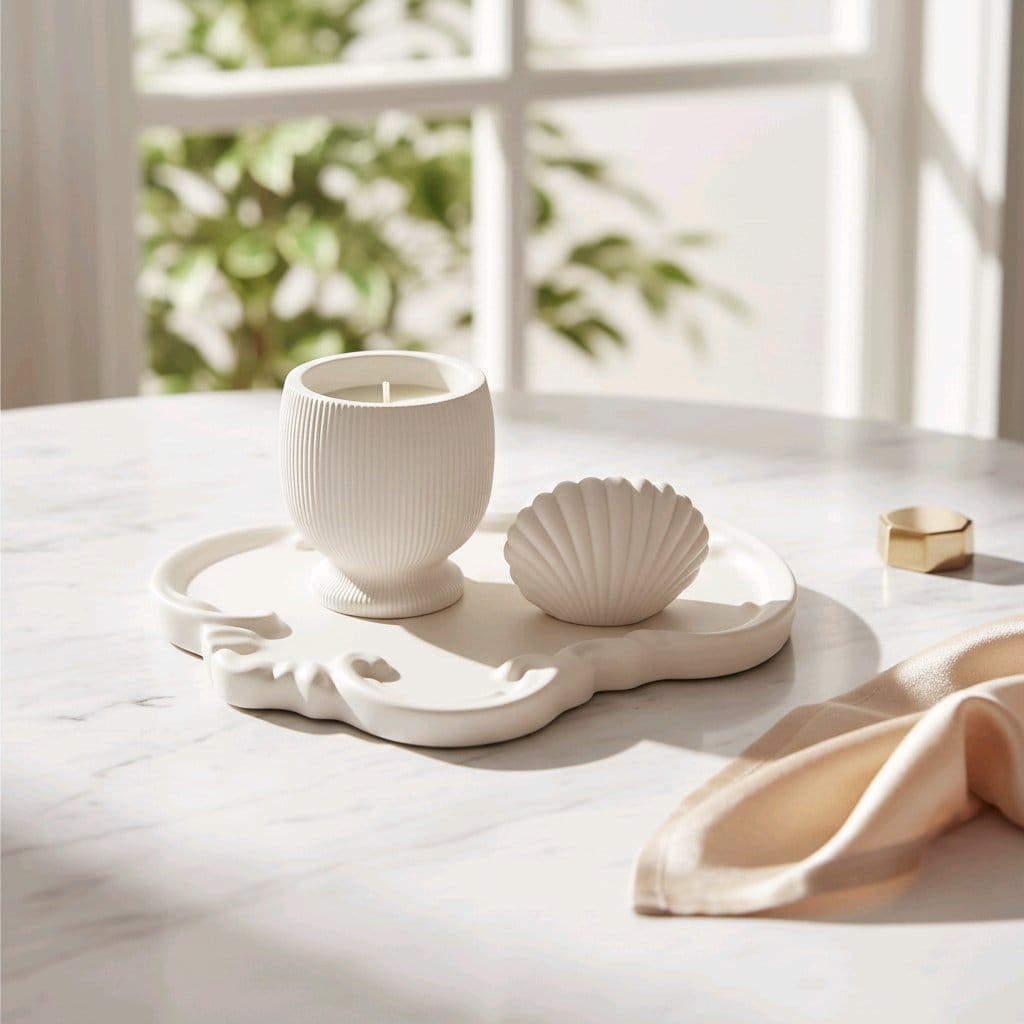 Dekorativni podložak, mirisna svijeća i dekorativni predmet urađeni od kvalitetnog gipsa za modeliranje i prirodnog sojinog voska