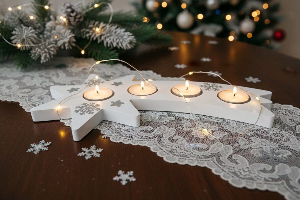 Dekorativni svijećnjak držač lučica ručno izrađen od kvalitetnog gipsa za modeliranje , prigodan za božičnu dekoraciju